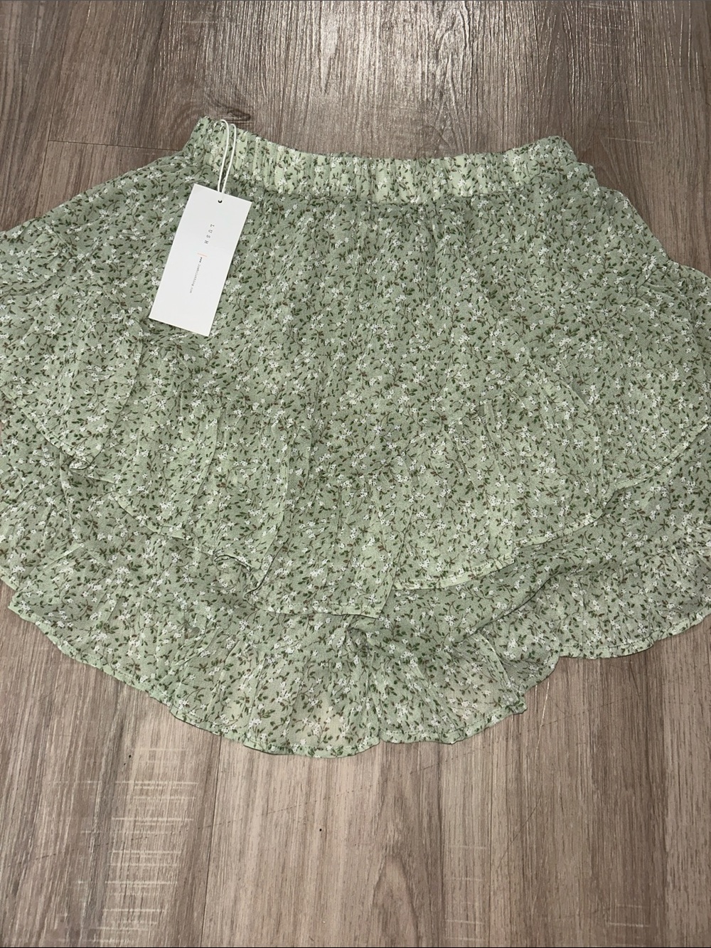 Lush Light Green Floral Ruffle Skater Skirt